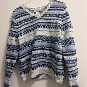 Northern Reflections Blue and Cream V-Neck Sweater